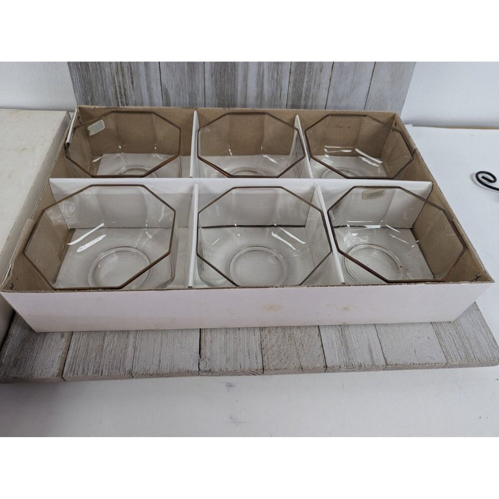 Lead Crystal Set of 6 Berry Salad Bowls Copper Octagon Kristall Garden Italy